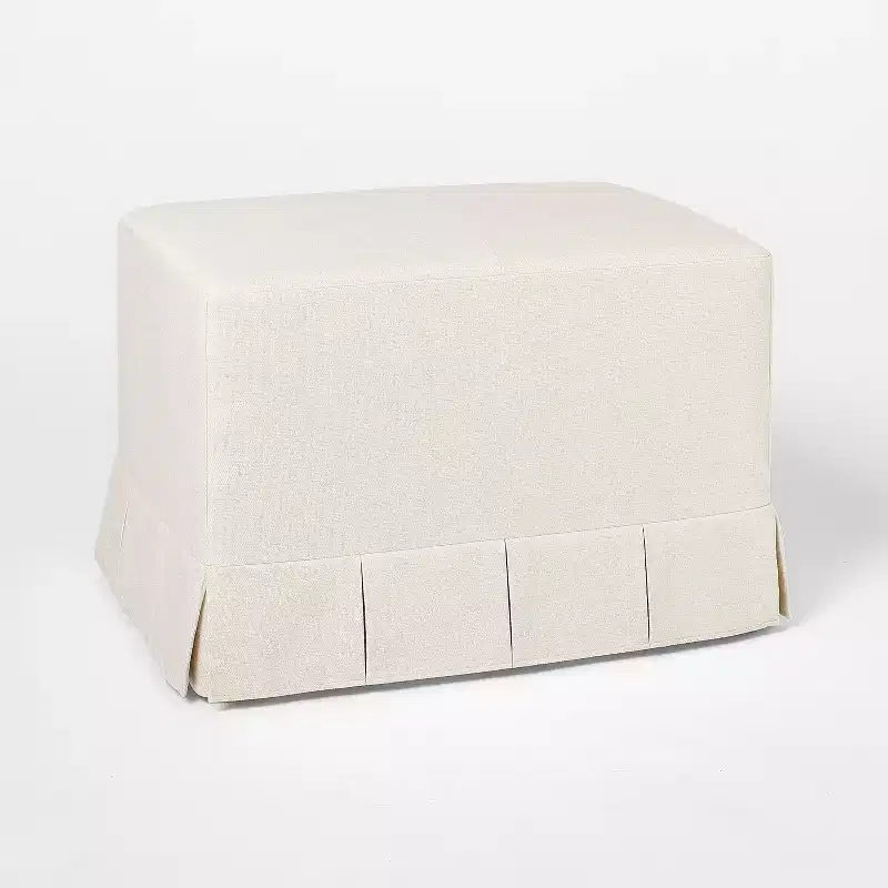 Box Pleat Upholstered Ottoman – Rectangular Polyester Accent Footstool
