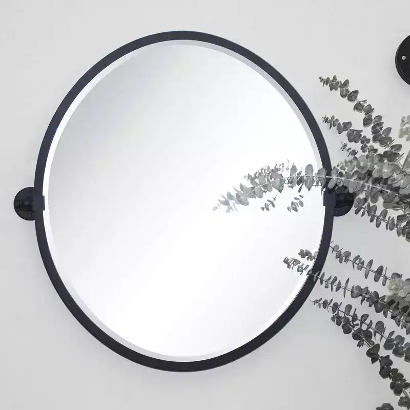 TEHOME Javel Black Metal Framed Pivot Oval Bathroom Mirror Tilting Beveled Vanity Mirrors for Wall, Overall 27.03 x 26 inches (Mirrror 23 x 26 inches)