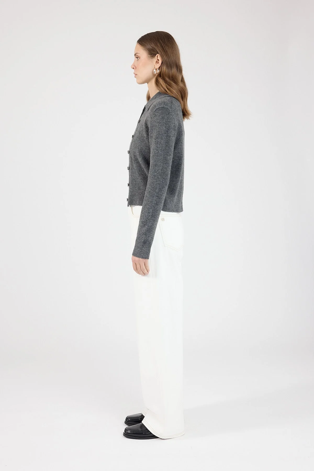 Collared Knit Cardigan Charcoal