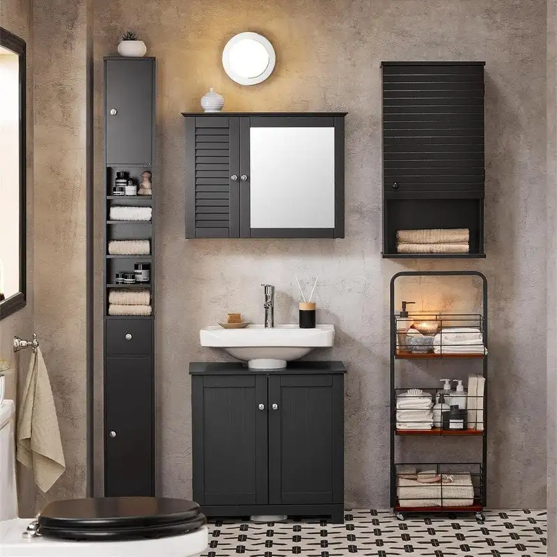 Black Bathroom Tall Cabinet - 7.87D x 7.87W x 70.87H