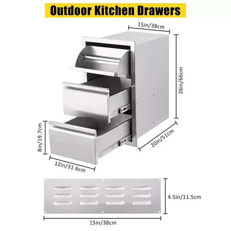 COZONY Outdoor Stainless Steel Drawer, Rustproof Weatherproof Storage with Soft-Close Slides for BBQ Grill Kitchen