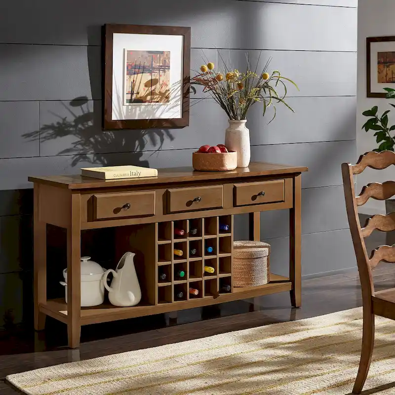 Two-Tone Wood Buffet Server with Wine Rack | Oak/Black/Antique | 20-Bottle