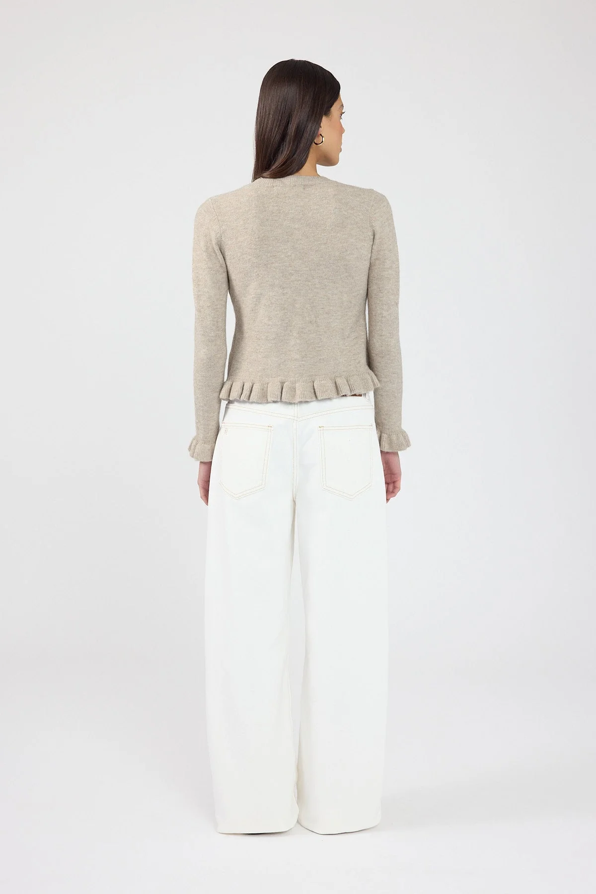 Frill Knit Cardigan Taupe