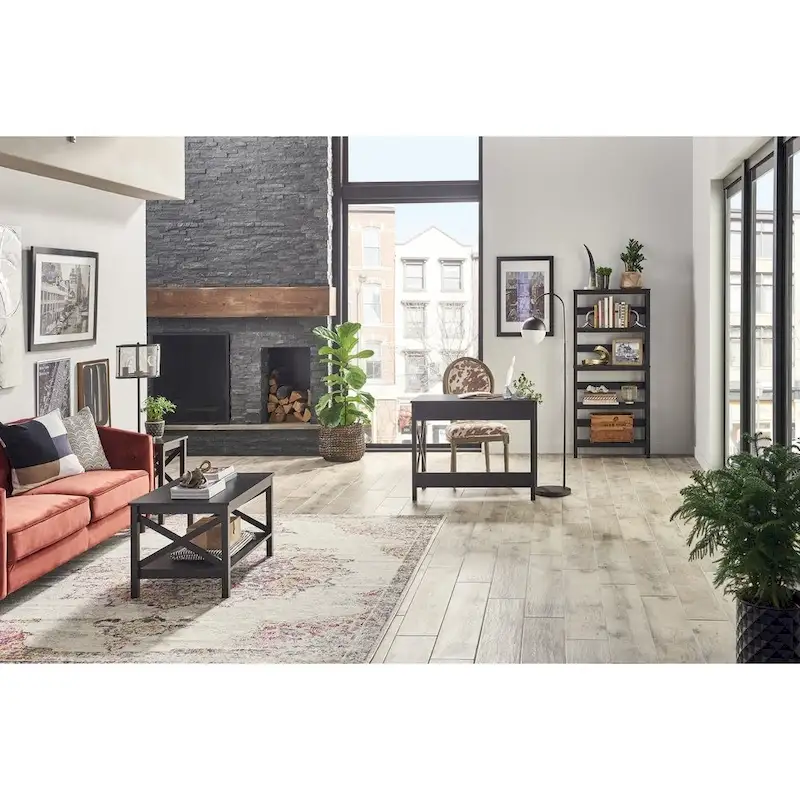 The Gray Barn Xanadu Hill X-frame Two-tier End Table with Shelf