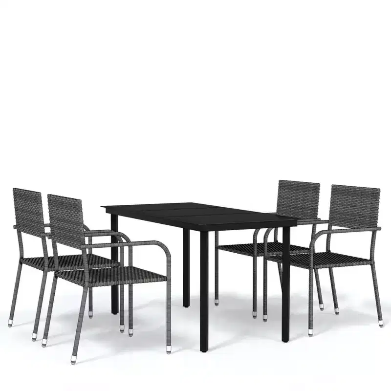 vidaXL Garden Dining Set Black Steel, PE Rattan Standard Stackable - Gray 55.1 Table Length 4 Piece