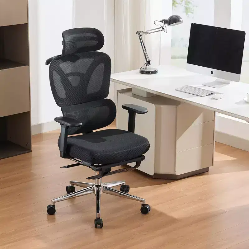 Ergonomic Mesh Office Chair  High Back, Adjustable Lumbar Support, Padded Headrest & Footrest, Wide Breathable Seat, Swivel Computer Desk Chair