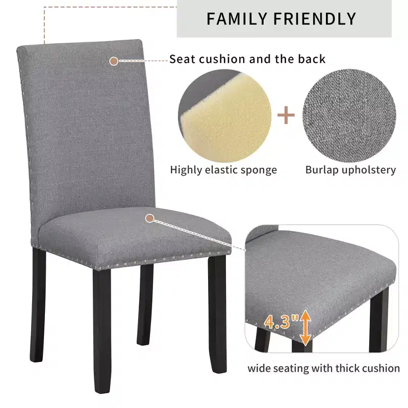 5-Piece Dining Table Set Dining Set with Faux Marble Dining Table, 4 Thicken Cushion Dining Chairs, Gray/White-ModernLuxe