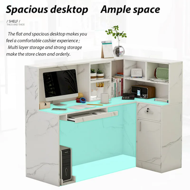 Timechee 55.9W 48.4H L-Shape Wood Reception Desk Drawer With Lock