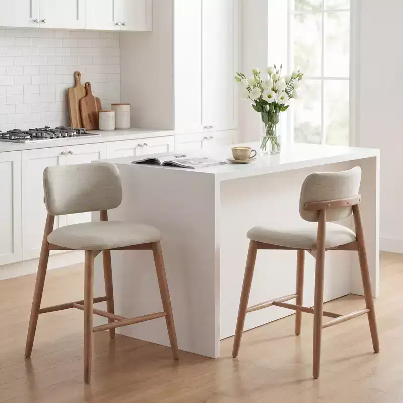 Christopher Knight Home Grace Transitional Rubberwood Upholstered Counter Stools with Curved Backrest (Set of 2)