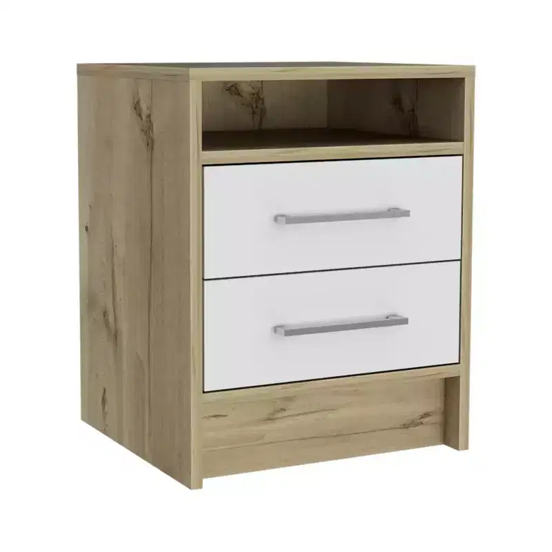 20 White Wood Two Drawer Nightstand