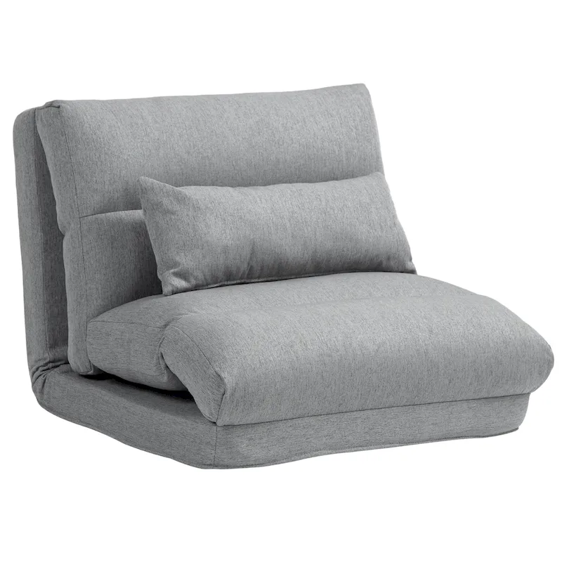 Gray Folding Floor Lounge Chair with Pillow