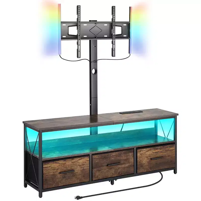 VEVOR 52 TV Stand with Mount for up to 75 in TVs, Entertainment Center with Power Outlet, Height Adjustable TV Console, Brown