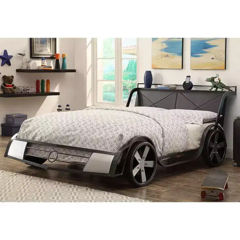 Wapiti Racer Car Youth Bed Silver/Gun Metal - miBasics