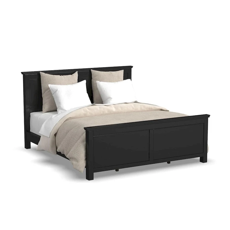 Black Wood King Bed, Two Nightstands and Dresser