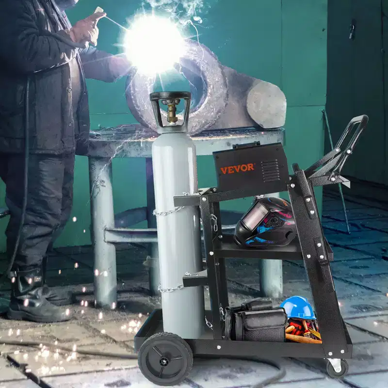 3-Tier Heavy Duty Welding Cart with 400 lbs Capacity, 360° Swivel Wheels & Safety Chains