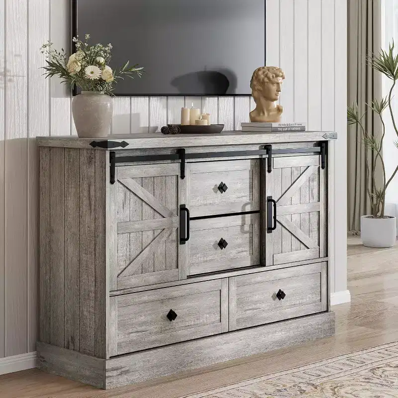 Buffet Cabinet w/Drawers, Large Sideboard Buffet Storage Cabinet with Shelves & Doors, Farmhouse Coffee Bar Station for Kitchen, Dining Room