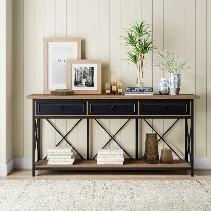 70.8 Farmhouse Console Table with 3 Drawers
