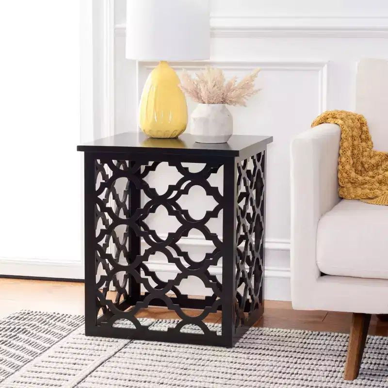 Moroccan-Inspired Lattice End Table, Distressed White