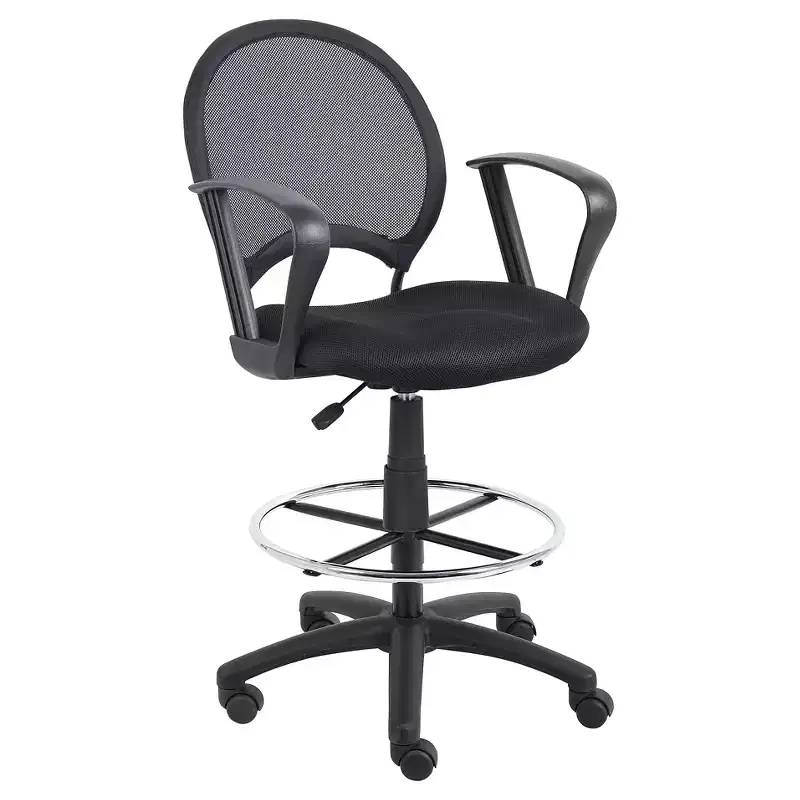 Mesh Drafting Stool with Loop Arms Black -: Swivel, Nylon Legs, Metal Frame, 275lb Capacity