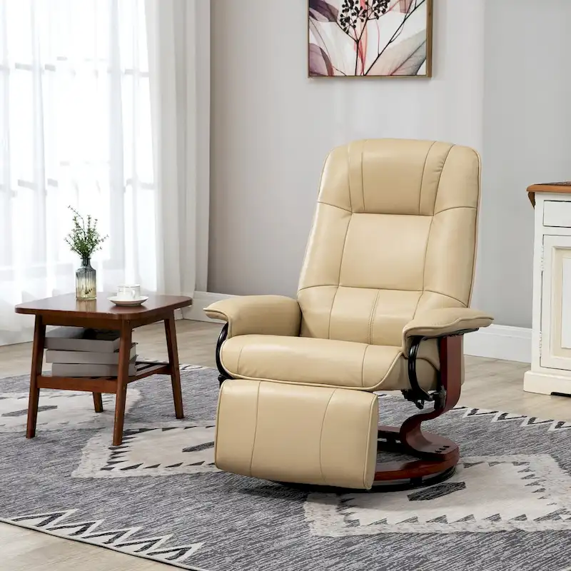 Manual Recliner Chair with Swivel Wood Base and Footrest