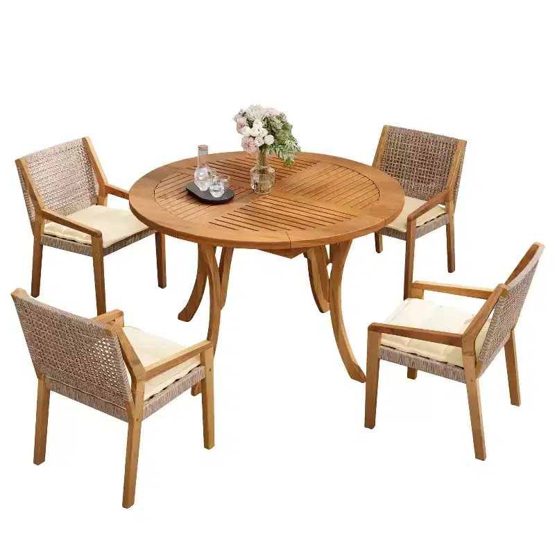 Christopher Knight Home Neva 5 Piece Outdoor Acacia Wood and Wicker Dining Set with Water-Resistant Cushions