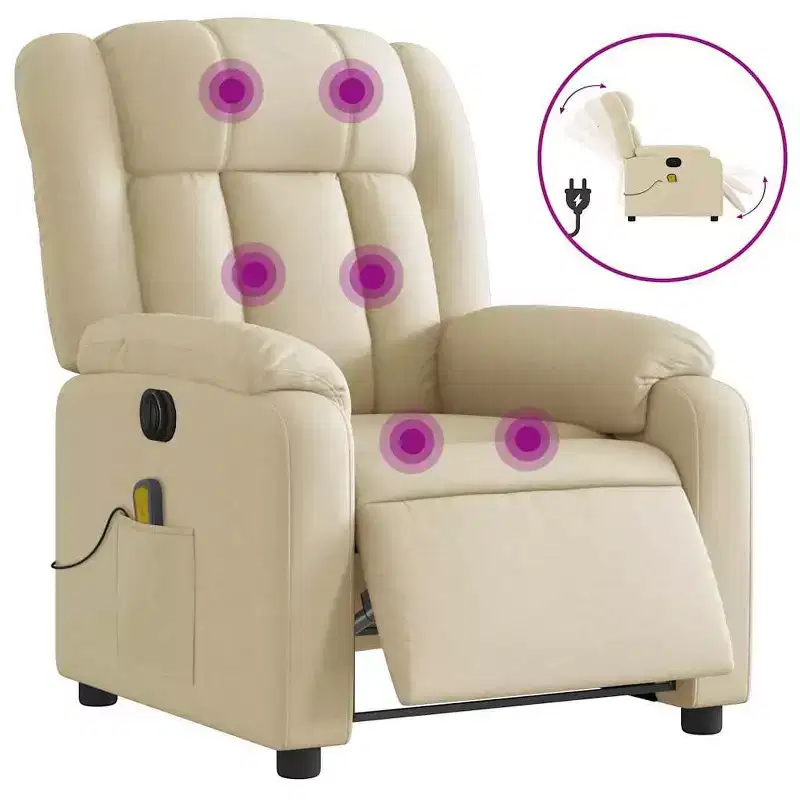 Cream Fabric Electric Massage Recliner - Auto-Adjusting Backrest & Footrest with Vibration Massage