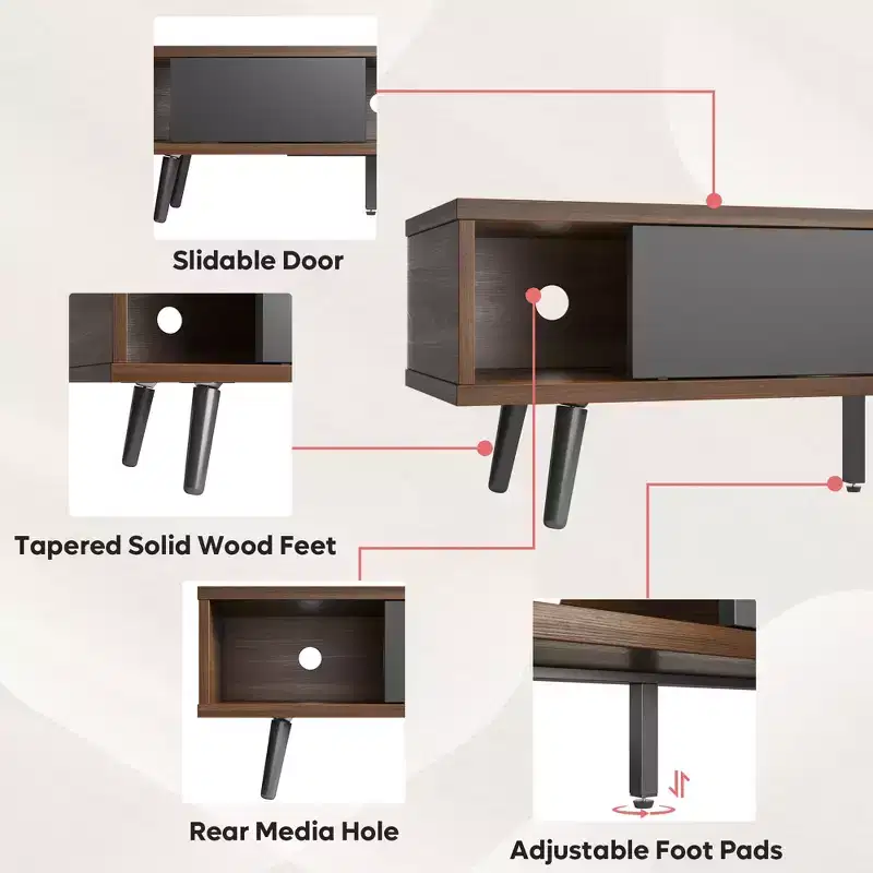 Bestier Mid-Century Modern TV Stand for 80 Inch TV,, 70 Entertainment Center with Sliding Doors for Living Room, Walnut