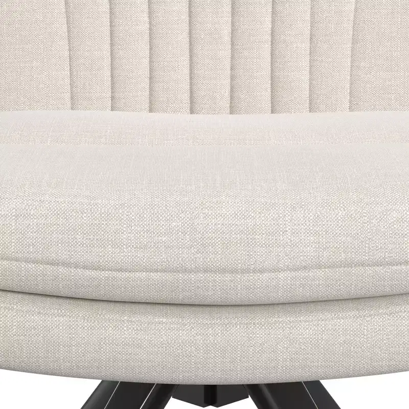 VECELO Upholstered Office Desk Chair Cross Legged Chair with Wide Padded Seat, Modern Computer Task Chair Gray/Beige
