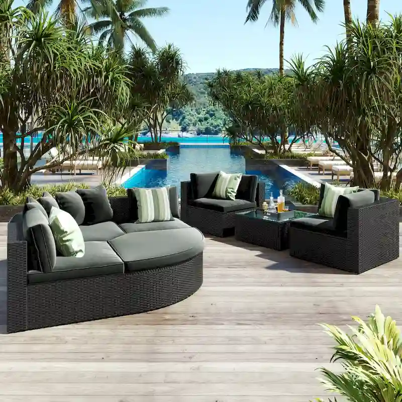 7-piece Outdoor Wicker Sofa Set, Rattan Conversation Sofa Sofa Lounger