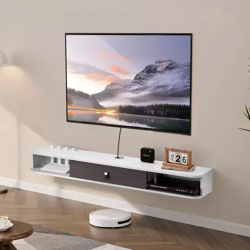 VEVOR Floating TV Stand, 55 in Wall Mount Entertainment Center with Cable Hole, Modern Floating TV Shelf with Storage Cabinet, White