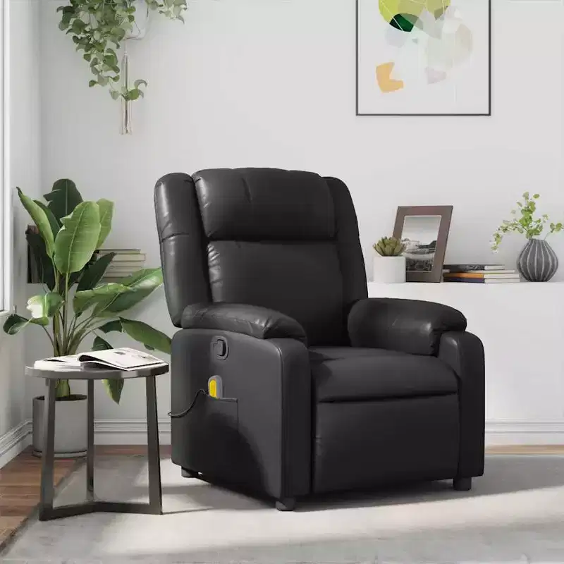 vidaXL Massage Recliner Chair, Adjustable Recliner with 6-Point Vibration Massage, Black Leather