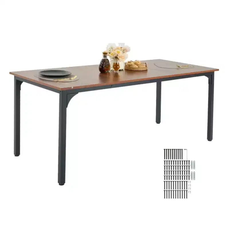 VEVOR Rectangle Dining Table, 71 inch Length Large Wood Tables for 6-8 Person, Farmhouse Dinner Furniture, with Iron Legs,(Only Table) Brown