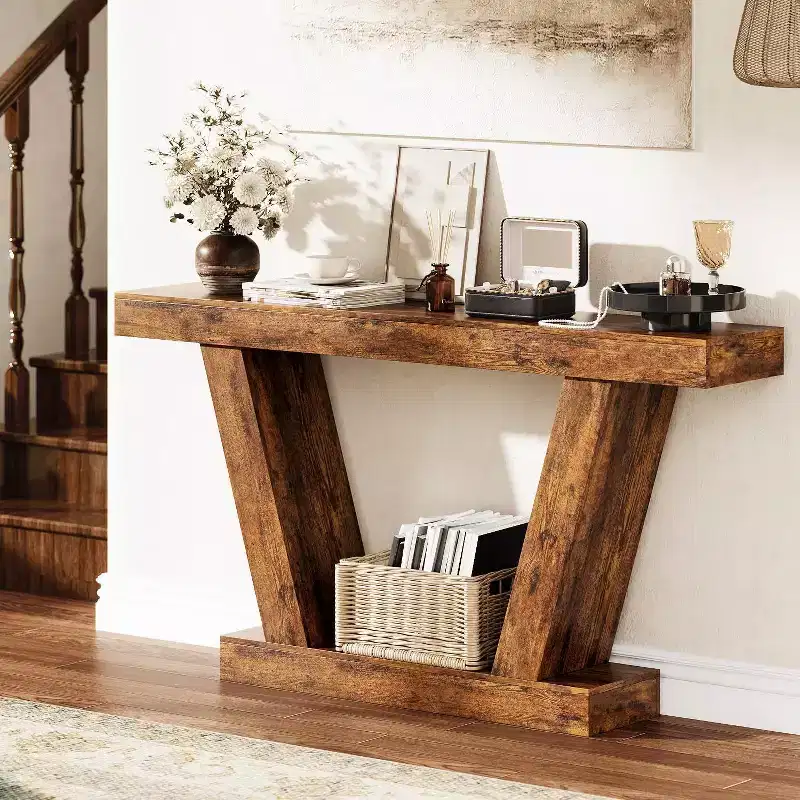 Console table,double layered farmhouse narrow table,extra long, entrance table for corridors,lobbies and living rooms
