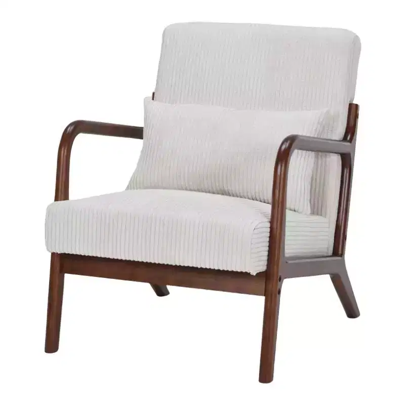 Mid-Century Modern Accent Chair with Pillow and Solid Wood Frame, Upholstered Armchair for Living Room, Bedroom or Reading Corner