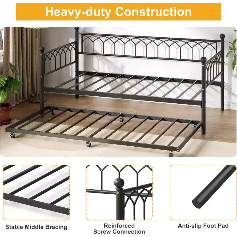 Twin Size Daybed with Metal Sofa Bed Frame, Space Saving