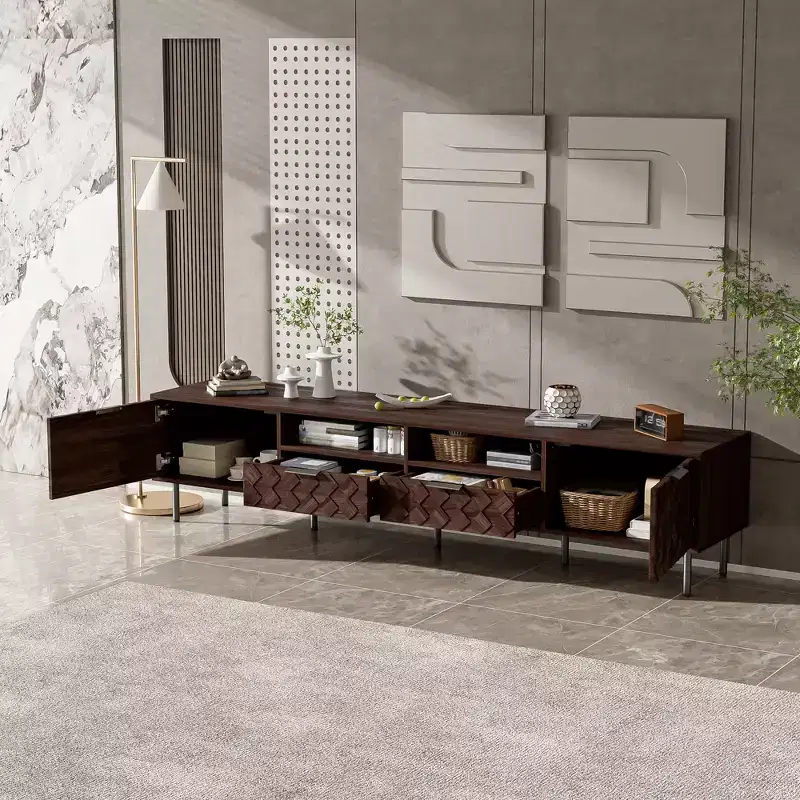 78 TV Stand for TVs up to 85, Brown TV Console Media Console TV Cabinet Entertainment Center with Diamond Soft-close Door & Drawers - ModernLuxe