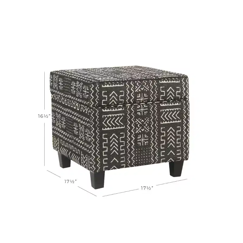 Square Storage Ottoman with Lift-Off Top Onyx Upholstered