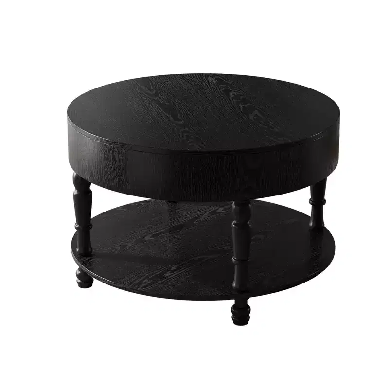 GDFStudio Navia Modern Wooden 31Round Storage Coffee Table with Shelf