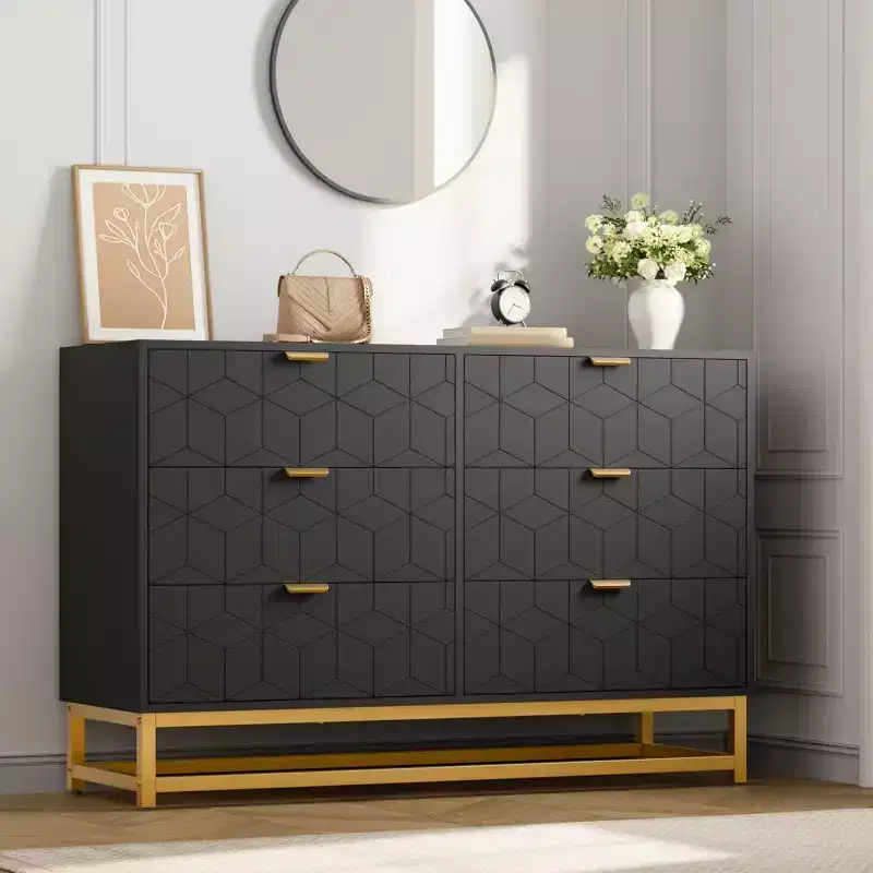 Dresser for Bedroom 6 Drawer Dresser w/ Metal Legs Wood Dressers Chest Organizer