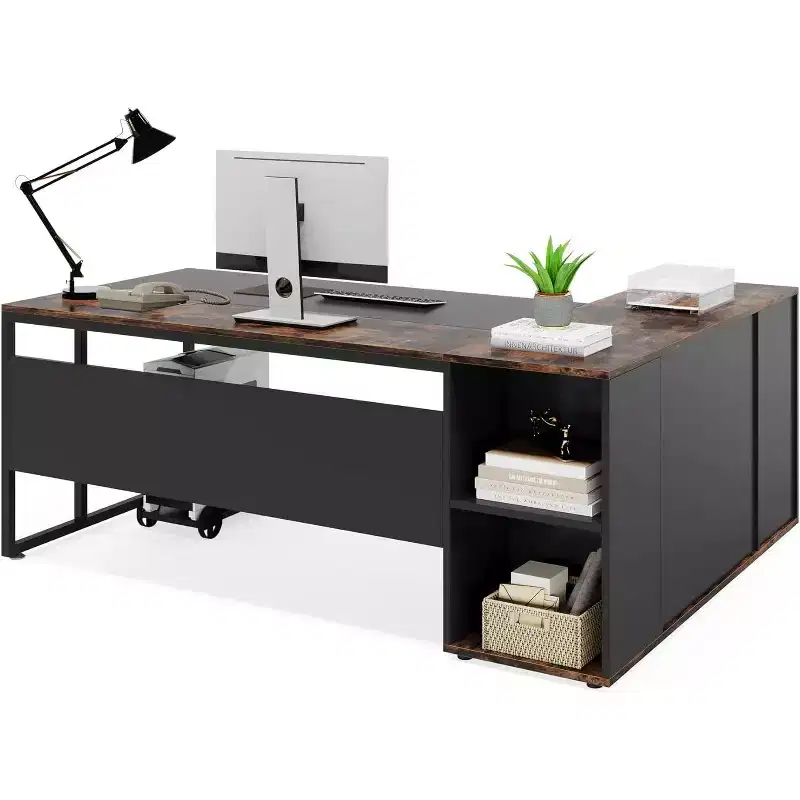 70.86-inch Executive Desk, L-Shaped Office Desk with Storage Cabinet, Business Furniture Desk Workstation for Home Office