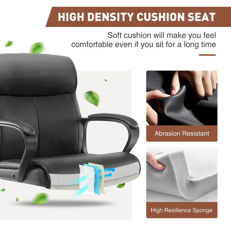 Adjustable Office Chair with Padded Armrests and PU Leather Seat