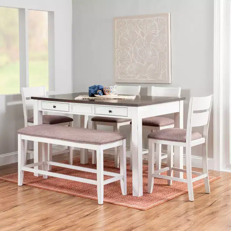 Powell 6pc Bruner Rectangle Counter Height Dining Set White