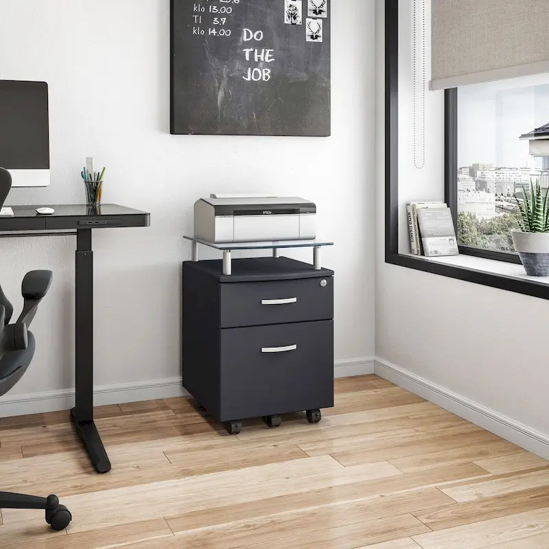 Rolling File Cabinet with Glass Top, High quality and durable,Graphite