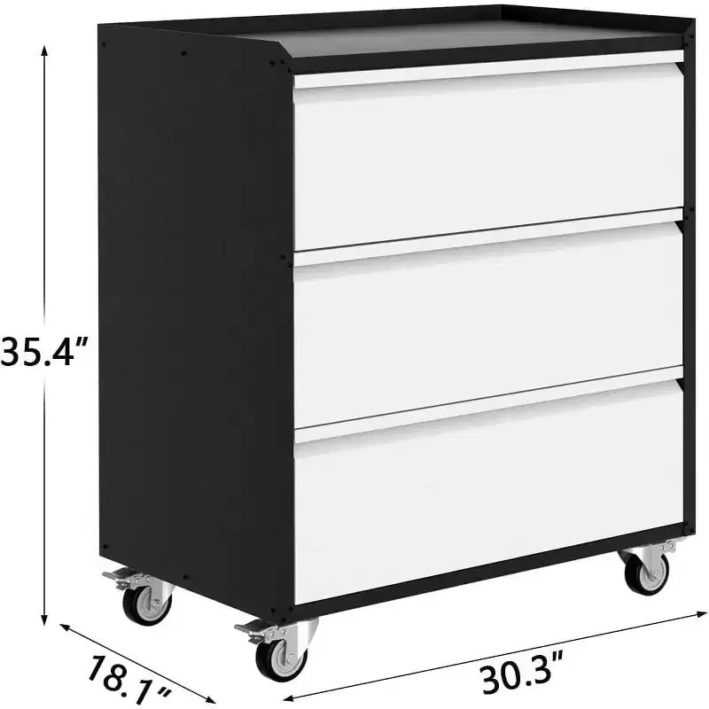 Metal Storage Cabinet with 3 Drawers on Wheels, Heavy Duty Rolling Tool Cart, Mobile Tool Chest for Garage, Workshop, Home, Office, Gray