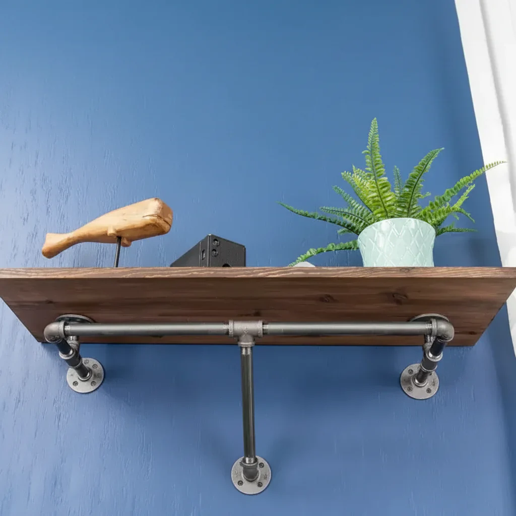 Wall Mounted Clothing Rack with Wood Shelf