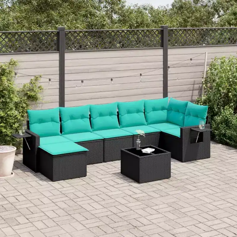 vidaXL 8 Piece Patio Sofa Set with Cushions Black Poly Rattan