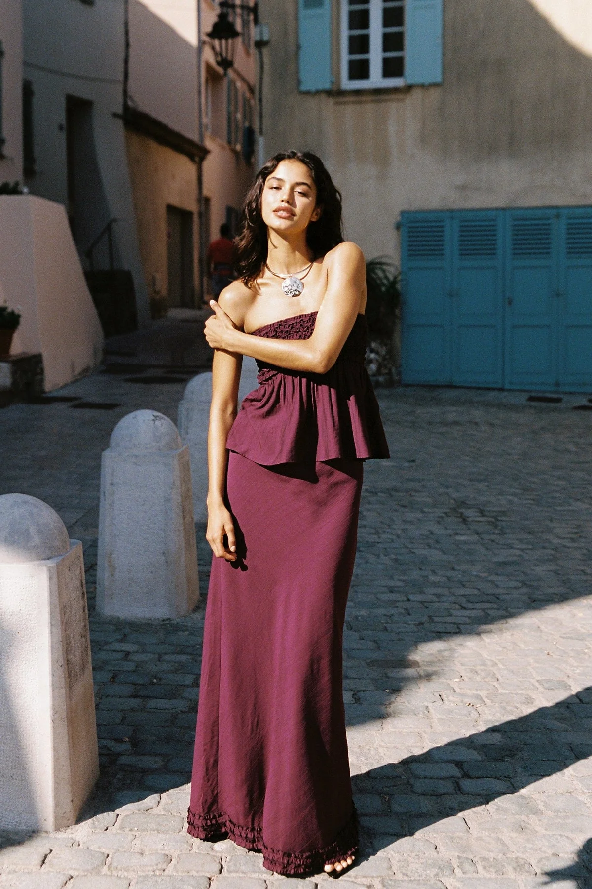 Frill Maxi Skirt Plum