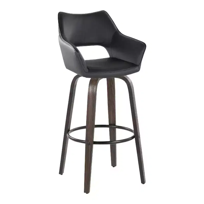 LumiSource Set of 2 Mustang Barstools Dark Wood/Black PU/Black Metal