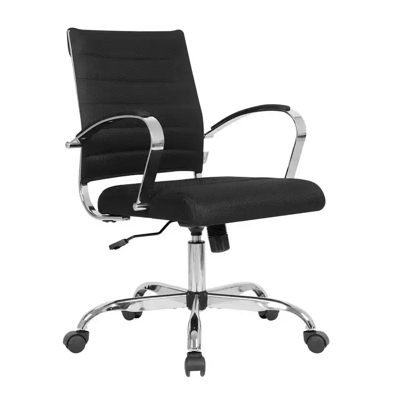 LeisureMod Benmar Office Chair  Upholstered Mesh Mid-Back Computer Chair with Adjustable Swivel and Tilt, Ergonomic Desk Seating for Home Office