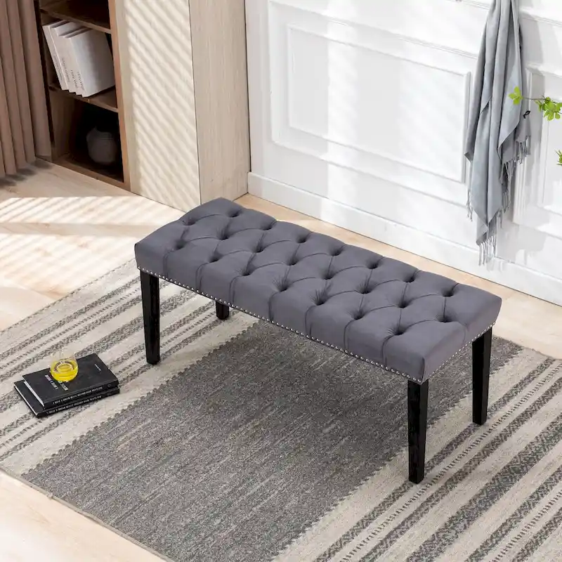Upholstered Tufted Bench Ottoman Footrest Stool Accent Bench